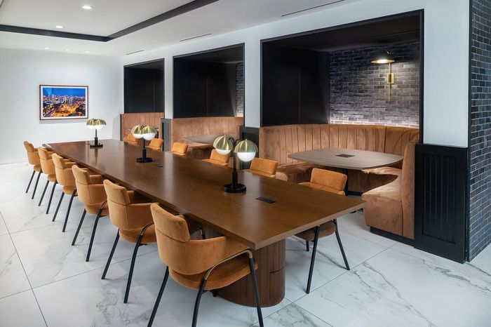 Banquette seating in co-working lounge