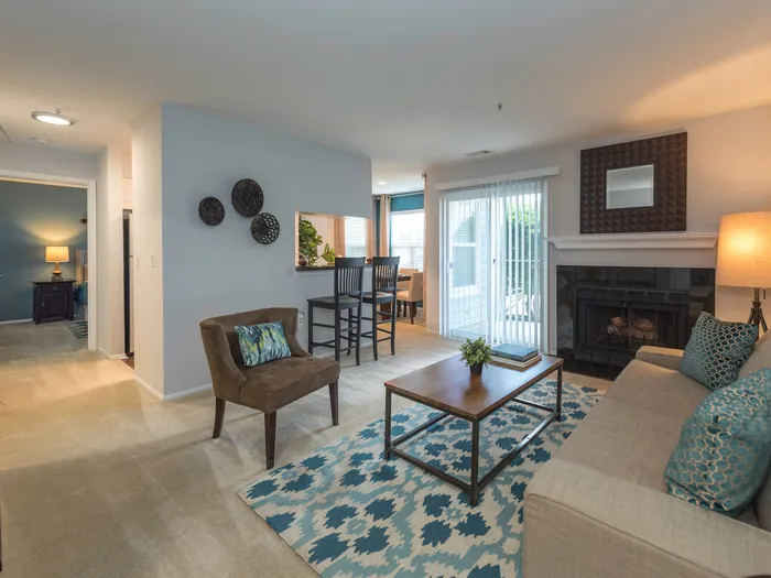 Living room with sliding glass doors