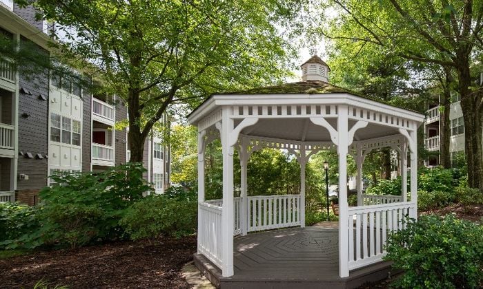Outdoor view of apartment and grounds