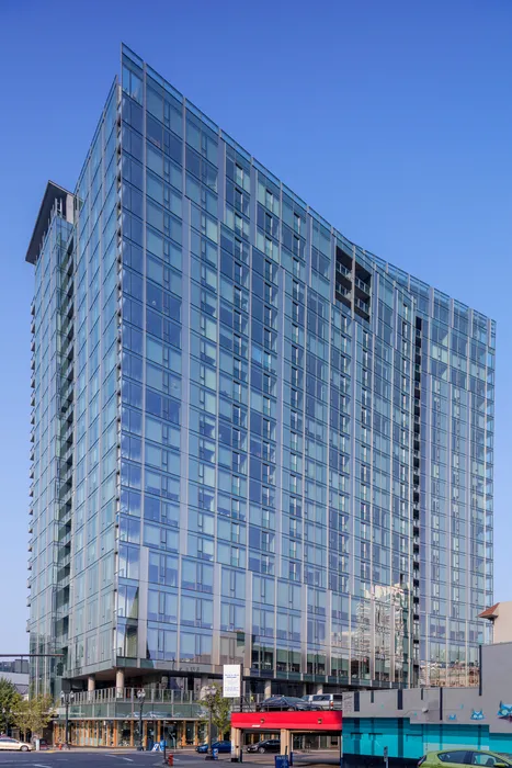 View of a high rise apartment building in downtown Portland Oregon.