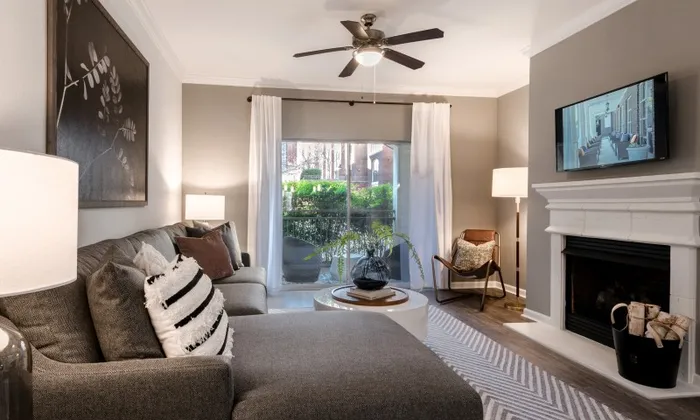 Spacious living room in model apartment