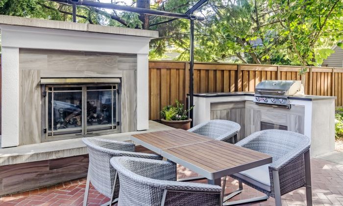 Outdoor BBQ Area with Fireplace