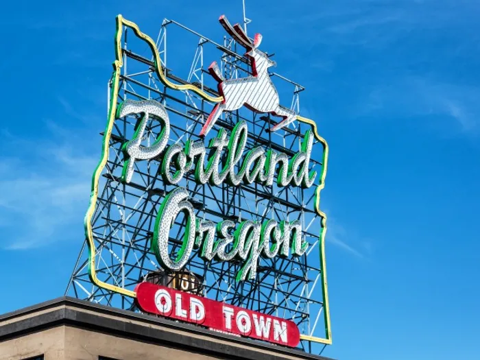Sign of Old Town Portland Oregon, located near Indigo Apartments.