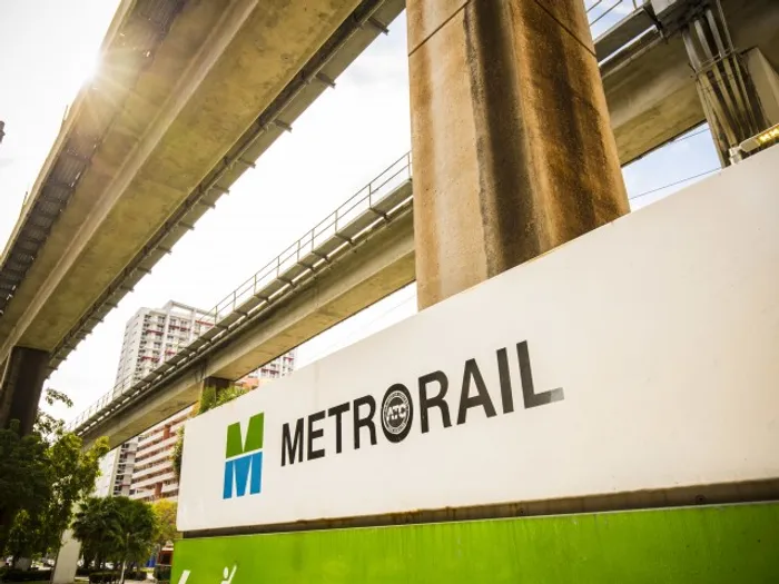 The MetroRail near our Brickell apartments for rent in Miami, featuring a view of the elevated rail lines.