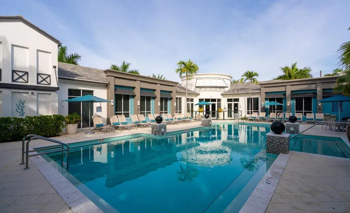 Large pool outside the Franklin Delray apartments in downtown Delray.