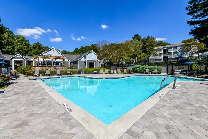 Pool outside luxury apartments in Alpharetta, GA.
