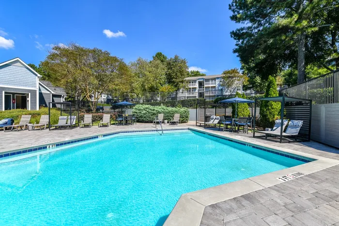 Pool outside luxury apartments in Alpharetta, GA.