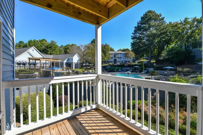 Patio/balcony outside luxury apartments in Alpharetta.