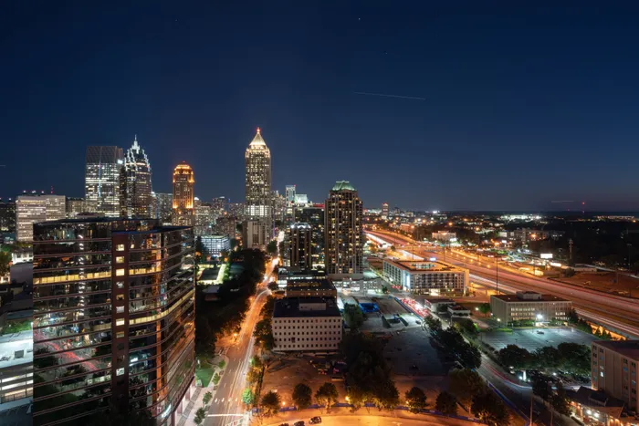 Downtown views at night in the lounge