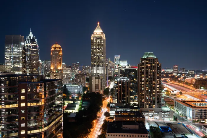 Downtown views at night from rooftop