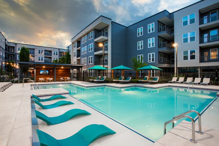 Pool with poolside seating