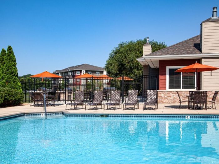 Beautiful pool with lounge chairs