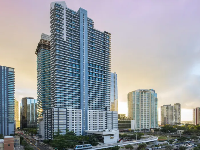 Photograph of the Miami skyline at our apartments in Brickell, featuring a view of the SOMA at Brickell apartments in Miami.