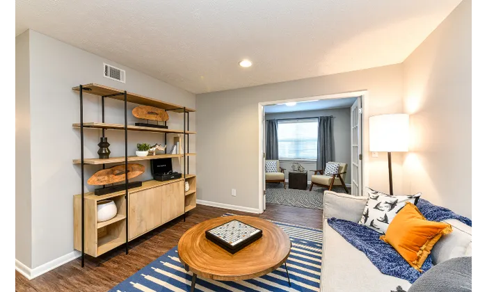 Renovated living room and sunroom in an apartment near Dunwoody GA.