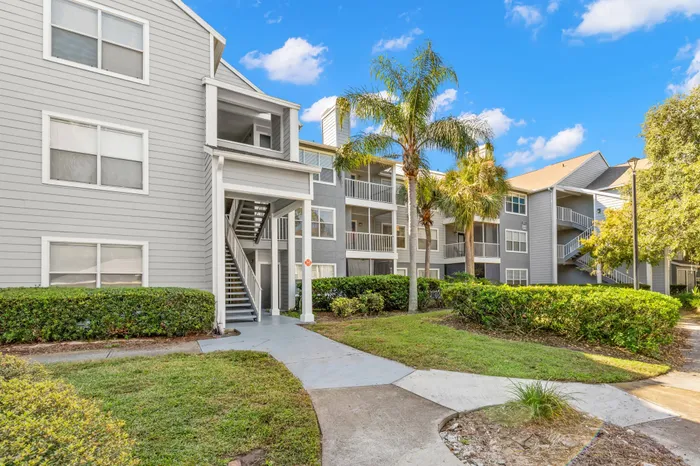 Building exterior of luxury apartments in Clearwater, FL.