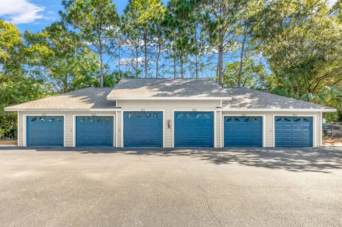 Community parking garages at Clearwater apartments for rent.