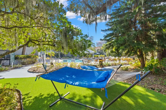 Hammock space overlooking pool.