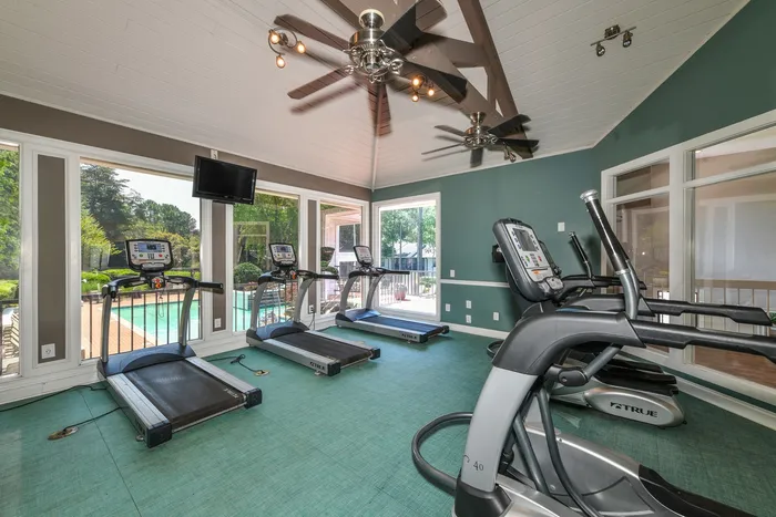 Fitness center with large windows