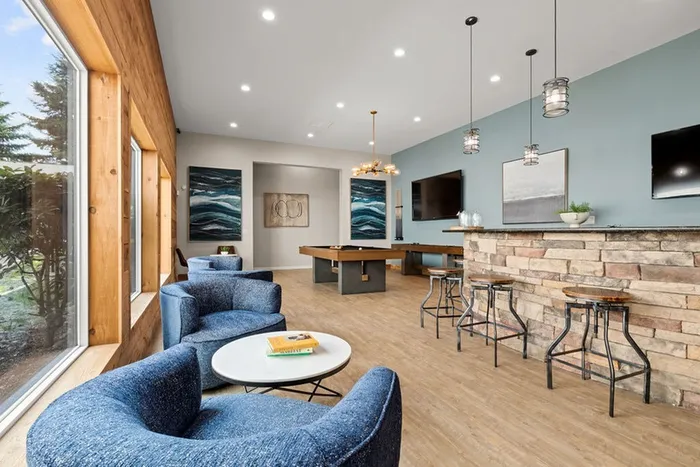 Community Room with Pool, Shuffleboard and Kitchen