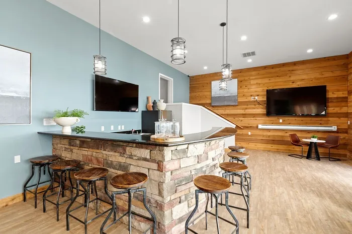 Community Room with Pool, Shuffleboard and Kitchen