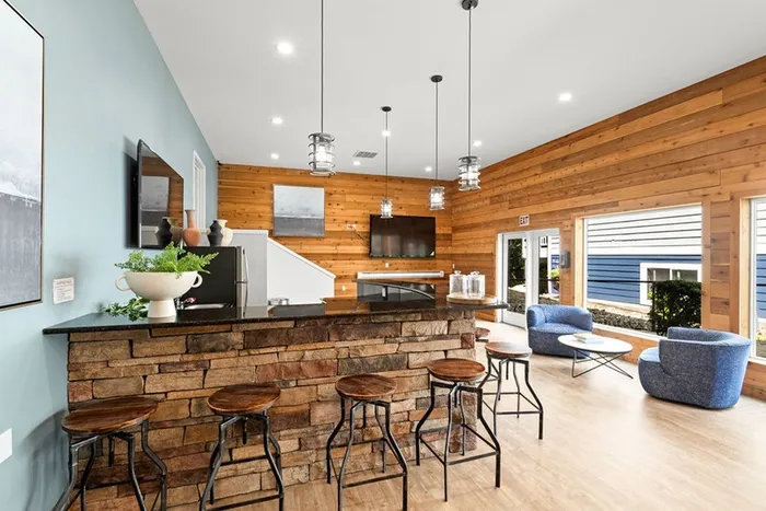 Community Room with Pool, Shuffleboard and Kitchen