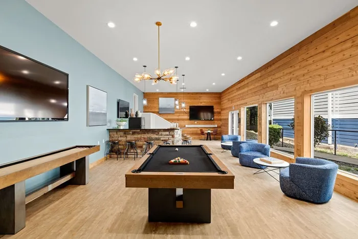 Community Room with Pool, Shuffleboard and Kitchen