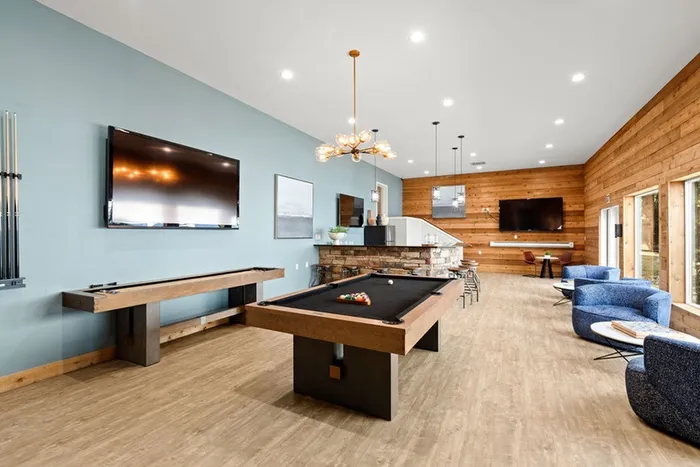 Community Room with Pool, Shuffleboard and Kitchen