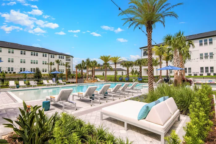 Pool courtyard with lounge seating