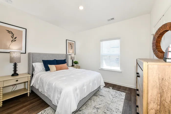 bedroom with neutral lines