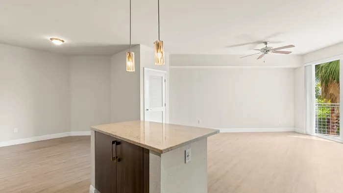 Platinum apartment home kitchen with a chef ready kitchen island