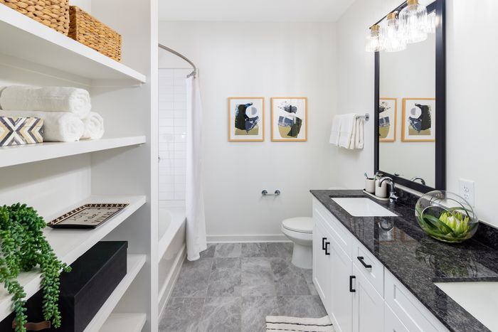 Bathroom with luxurious tile flooring