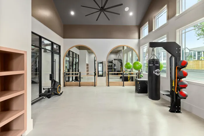 Fitness studio with open space and workout equipment