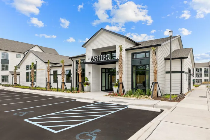 Leasing office entrance at Asher apartments in North Charleston, SC