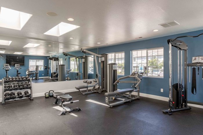 Fitness Center with blue wall