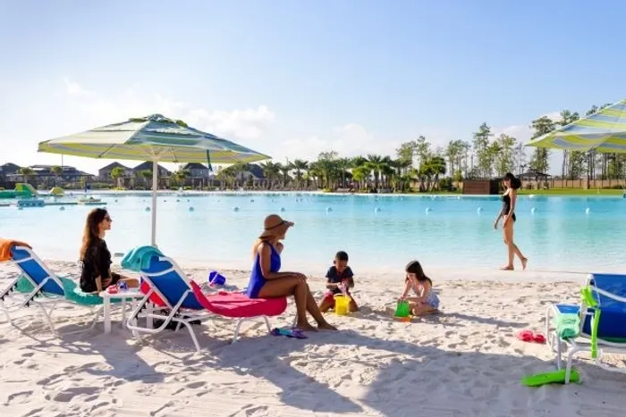 Rendering with people on lagoon beach