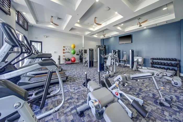 Fitness center at The Mark at cityscape apartments in Boca Raton FL.