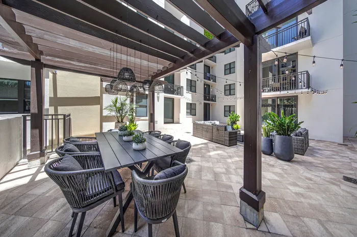 Outdoor patio beside luxury Boca Raton Florida apartments.