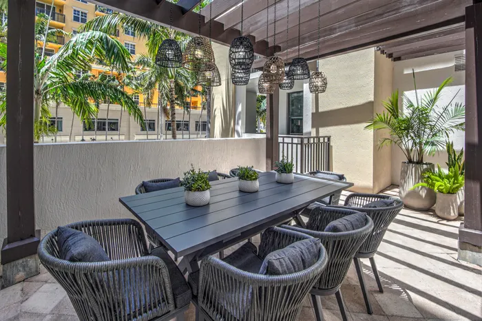 Outdoor patio beside luxury Boca Raton Florida apartments.