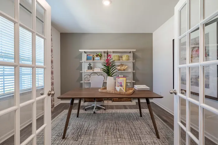 office with desk and french doors