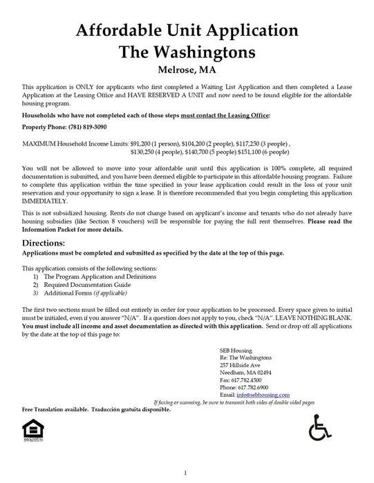 Affordable Unit Application, 1/30