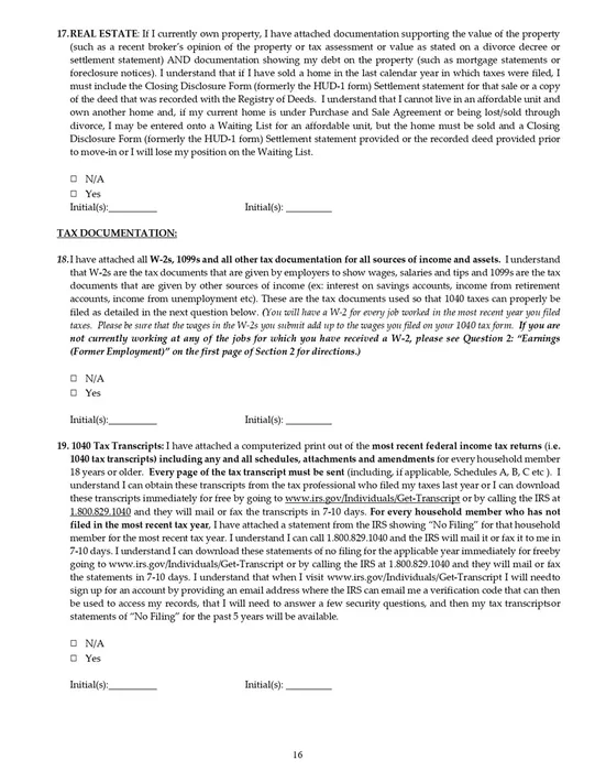 Affordable Unit Application, 16/30
