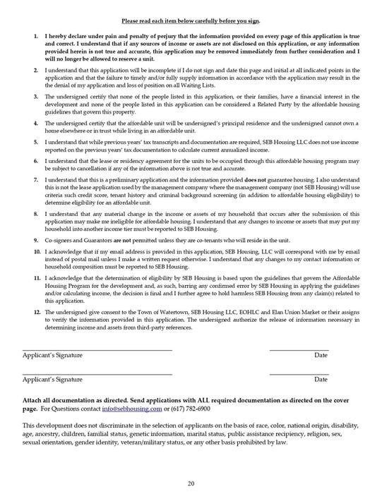 Affordable Unit Application, 20/30