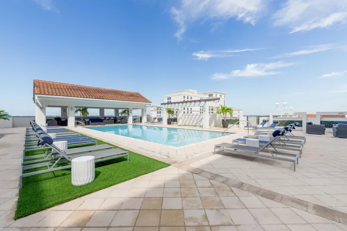 Large, resort-style pool next to apartments near Florida Atlantic University.
