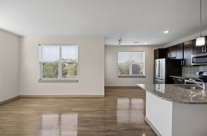 Spacious living room and kitchen