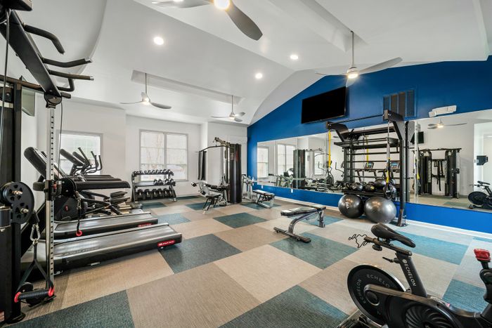 Fitness center with bikes and freeweights