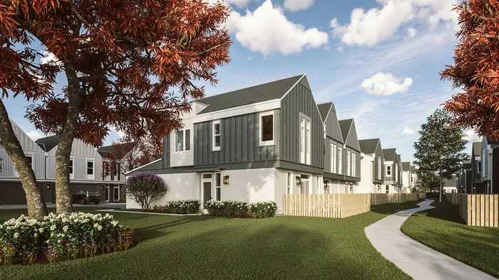 exterior of townhome with fenced back yard