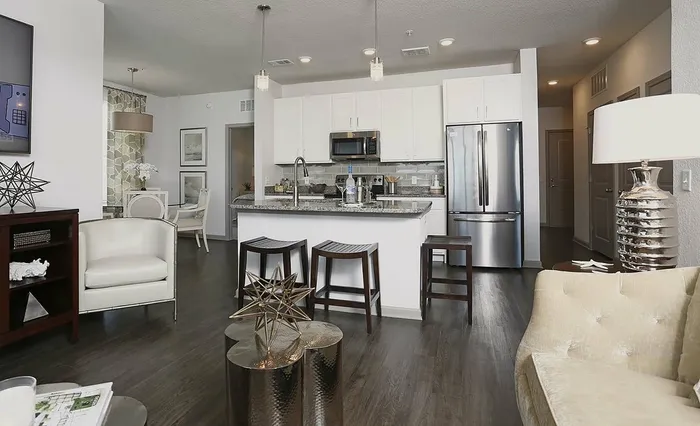 kitchen and living room