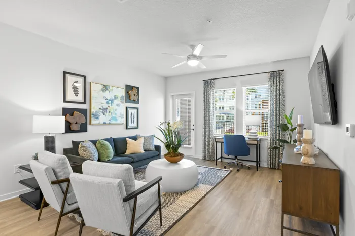 Living room with door to private terrace
