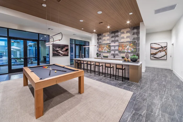 pool table and entertainment kitchen