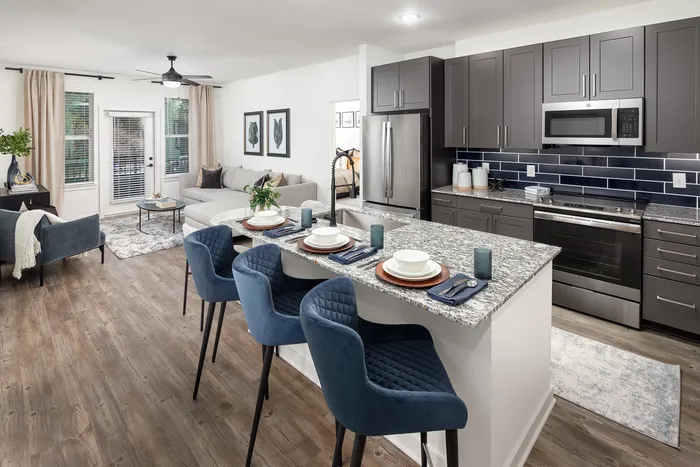 model kitchen and living